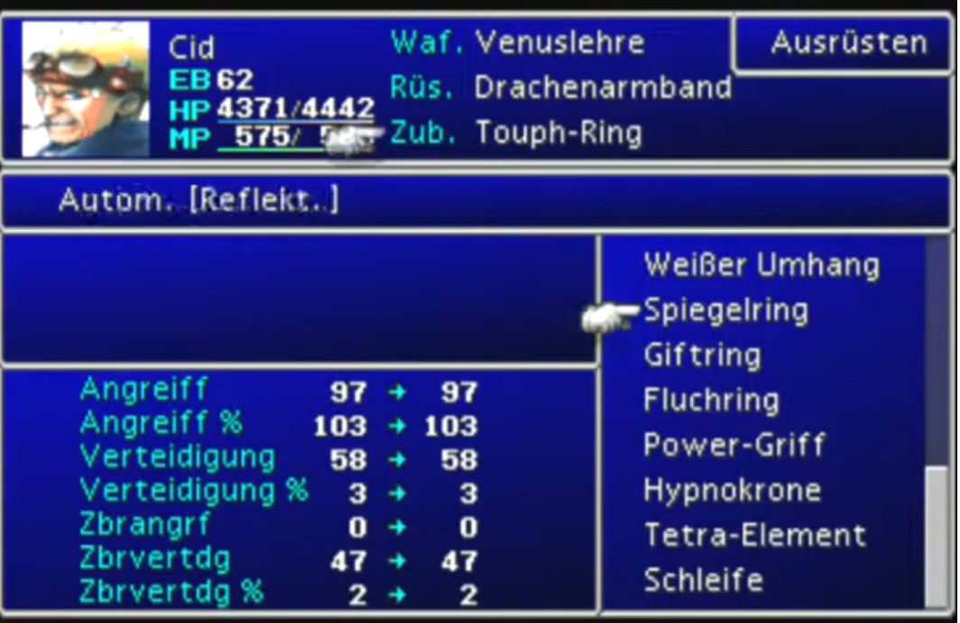 FF7 Zubehör ausrüsten