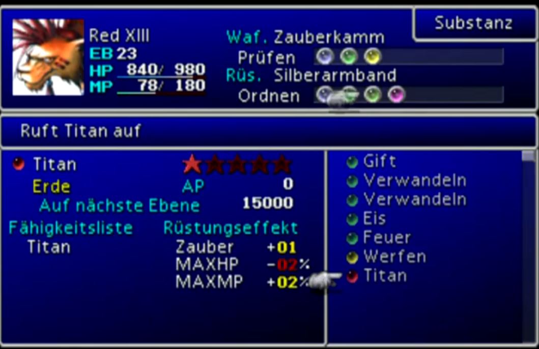 FF7 Substanz ausrüsten