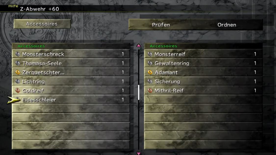 FFX2 Accessoire Menü